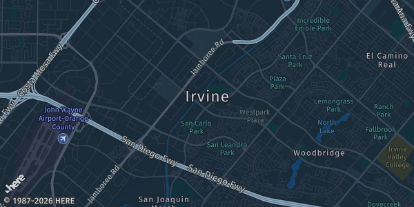 Map of Irvine, CA. The exact address of Flight Way Parking Garage, Irvine is not known, so the map shows the area rather than a specific building.