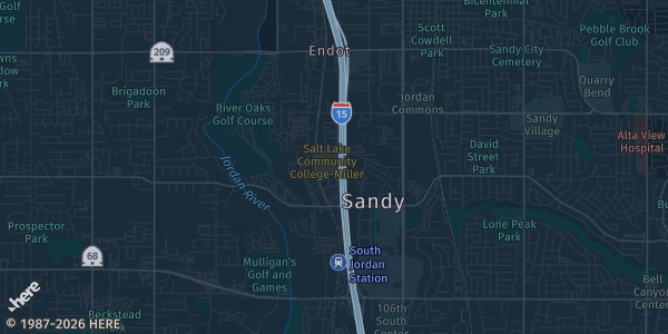 Map of Sandy, UT. The exact address of Salt Lake Community College Miller Training Center is not known, so the map shows the area rather than a specific building.