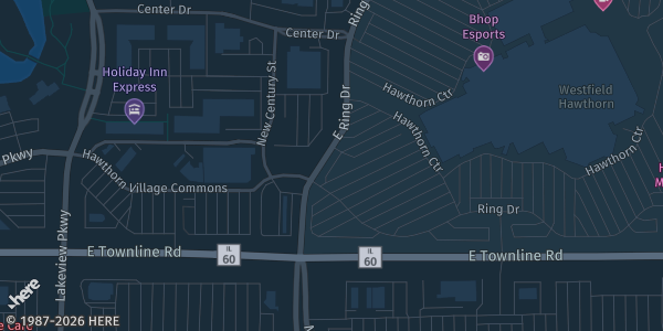 Map showing Hawthorn Mall in Vernon Hills, IL.