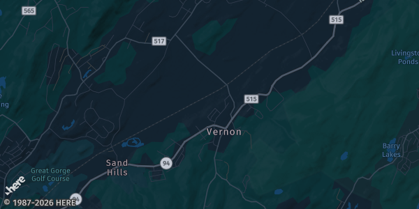 Map of Vernon, NJ. The exact address of Vernon PAL is not known, so the map shows the area rather than a specific building.