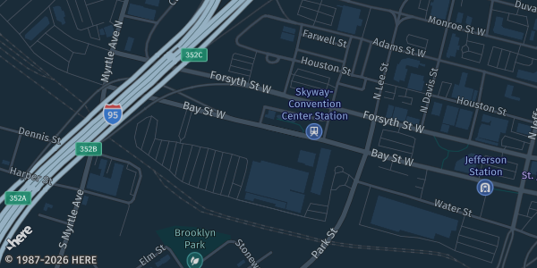 Map showing Prime F. Osborn III Convention Center in Jacksonville, FL.