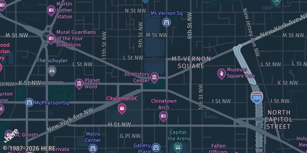 Map showing Walter E Washington Convention Center in Washington, DC.