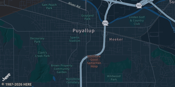 Map of Puyallup, WA. The exact address of Washington State Fair & Events Center Showplex is not known, so the map shows the area rather than a specific building.