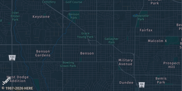 Map of Omaha, NE. The exact address of Infusion Brewing Company is not known, so the map shows the area rather than a specific building.