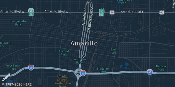 Map of Amarillo, TX. The exact address of Amarillo Civic Center Complex is not known, so the map shows the area rather than a specific building.