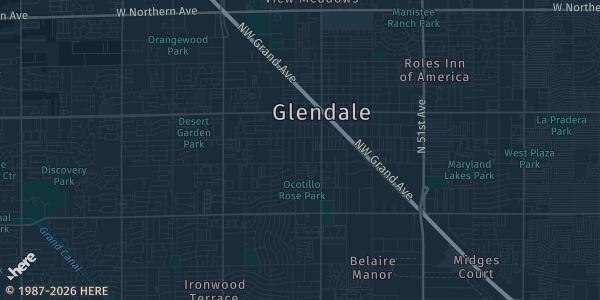 Map of Glendale, AZ. The exact address of Chicken N Pickle II, Glendale is not known, so the map shows the area rather than a specific building.