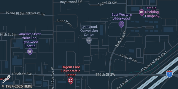 Map showing Lynnwood Event Center in Lynnwood, WA.