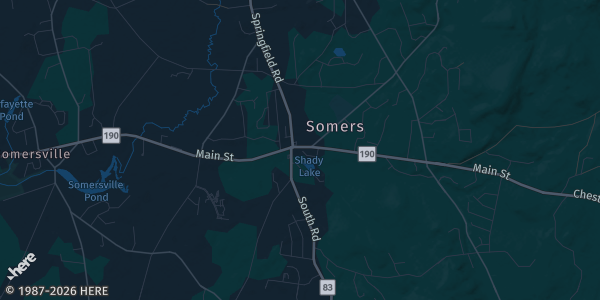 Map of Somers, CT. The exact address of Sonny's Place is not known, so the map shows the area rather than a specific building.