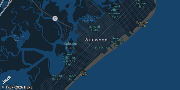 Map of Wildwood, NJ. The exact address of Wild-Con is not known, so the map shows the area rather than a specific building.