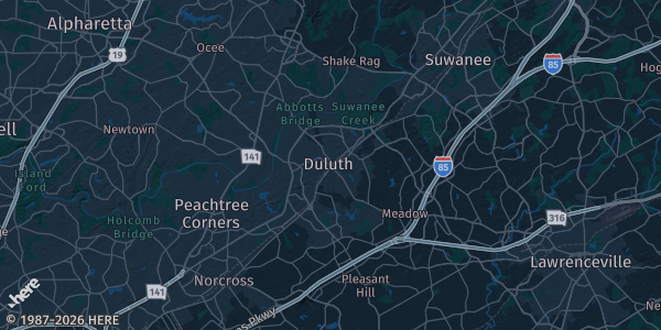 Map of Duluth, GA. The exact address of Duluth (venue TBA) is not known, so the map shows the area rather than a specific building.